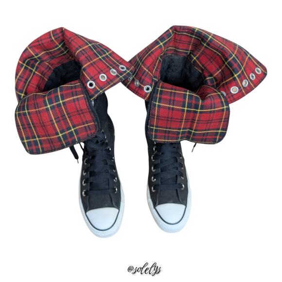 Converse RARE 2007 Japan All Star XXHI Knee High Black Red Plaid Foldover M5/W7 - Picture 13 of 16